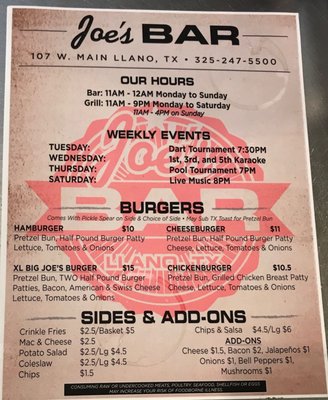 Menu photo 6 Joe's Bar in Llano Llano, TX Menu photo 6 Joe's Bar in Llano Llano, TX
