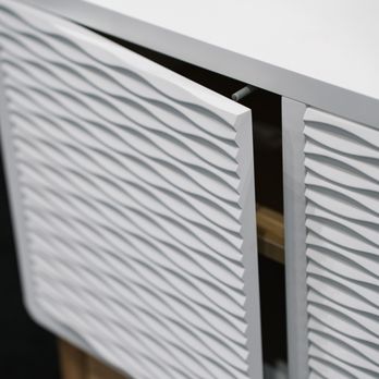 Interium Cabinets - Painted MDF milled 3D textured nightstand white - Cabinetry Near Me - Los Angeles, California Interium Cabinets - Painted MDF milled 3D textured nightstand white - Cabinetry Near Me - Los Angeles, California