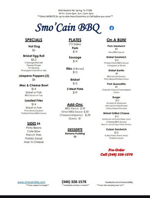 Menu photo 1 Smo'Cain BBQ Spring, TX