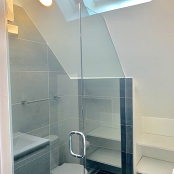 Creative Mirror & Shower - Custom-manufactured shower door for small bathroom with angled ceiling; with anti-microbial protection. - Glass & Mirrors Near Me - Addison, Illinois