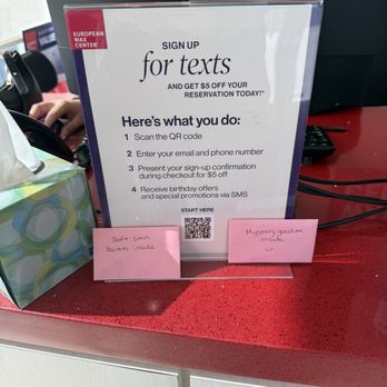 European Wax Center - The sign telling you how to get the discount. No mention of any codes needed. - Waxing Near Me - Glendora, California