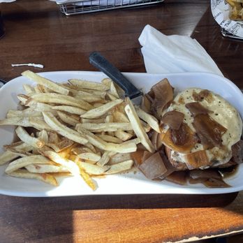 Harvest Tap & Table - Open faced French onion burger yep I said it. - Pizza Near Me - Swansea, Massachusetts