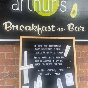 Arthur's - Sign outside Arthur's. Meals for community members experiencing food insecurity. - Bars Near Me - Seattle, Washington Arthur's - Sign outside Arthur's. Meals for community members experiencing food insecurity. - Bars Near Me - Seattle, Washington