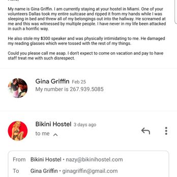 Bikini Hostel - The reply that came almost 12 hrs later. - Hostels Near Me - Miami Beach, Florida