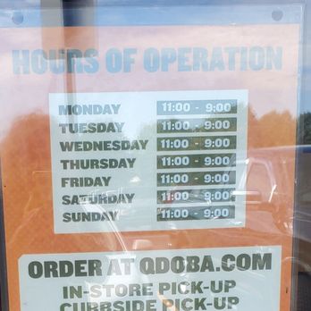 QDOBA Mexican Eats - Outside door sign, hours etc - Mexican Near Me - Charlotte, North Carolina