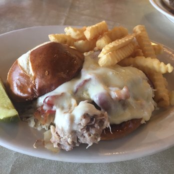 Lisa's Kitchen - Octoberfest sandwich. Pulled pork loin, bacon, Swiss cheese, sauerkraut on a pretzel bun! Very yummy & filling! - Diners Near Me - Fairfield, Ohio Lisa's Kitchen - Octoberfest sandwich. Pulled pork loin, bacon, Swiss cheese, sauerkraut on a pretzel bun! Very yummy & filling! - Diners Near Me - Fairfield, Ohio