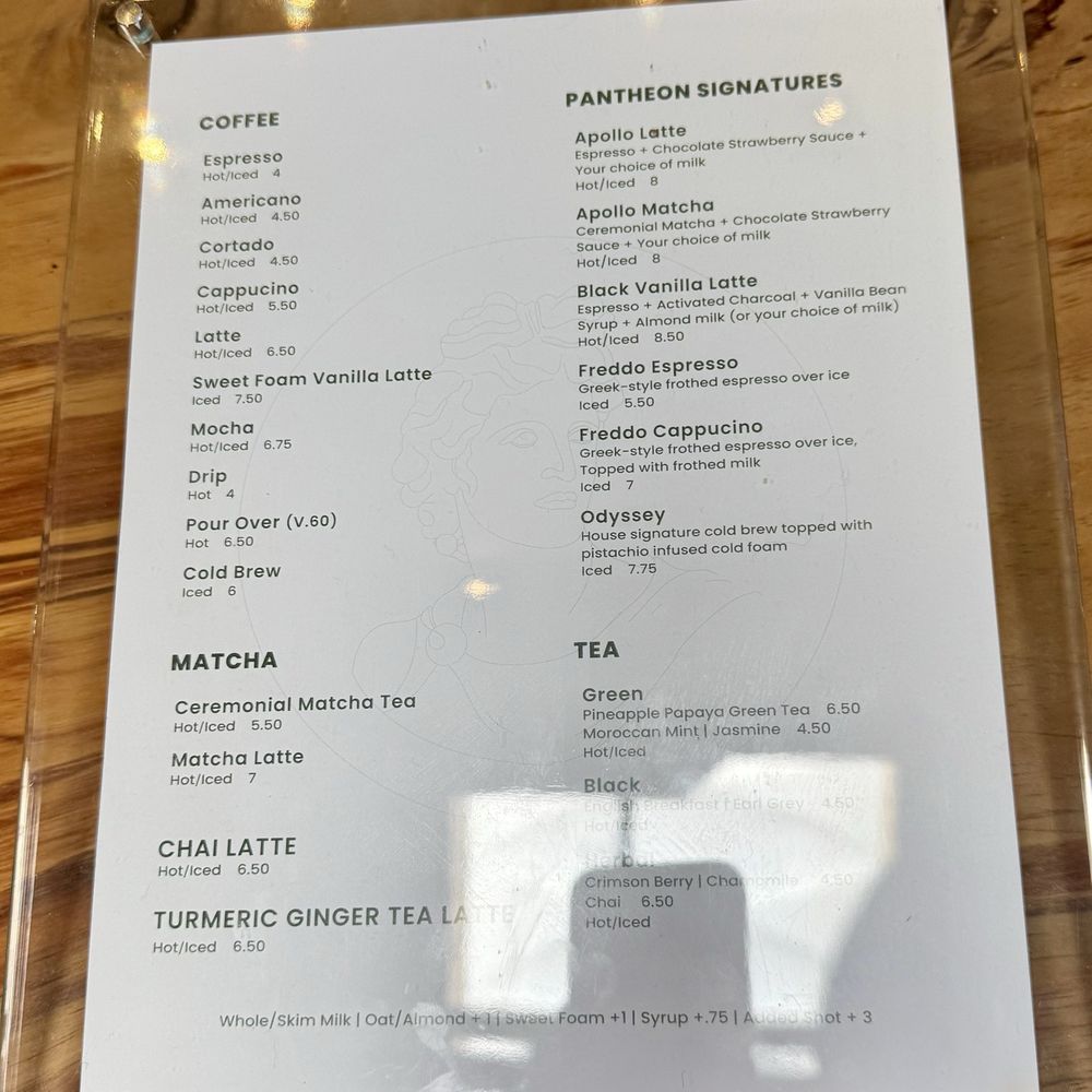 Menu as of March 2025 Menu as of March 2025