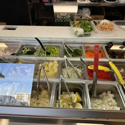 Behind the glass at the serving area