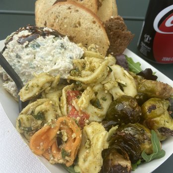 Kitchenette - Brussel sprouts, pesto tortellini, caper chicken salad with bagel chips - American Near Me - Richmond, Virginia