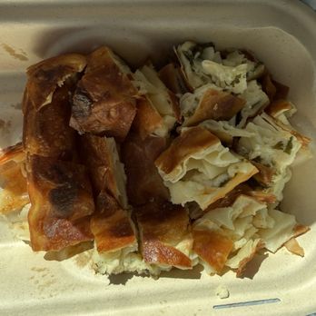 Cafe 34 - microwaved chopped up borek was not edible - Mediterranean Near Me - Burlingame, California