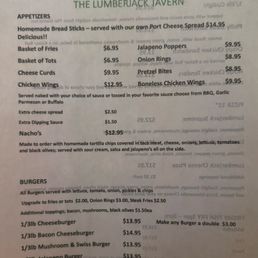 The Lumberjack Tavern 7.5.25 menu The Lumberjack Tavern 7.5.25 menu