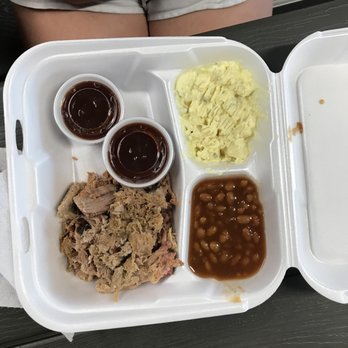 Bama Boys BBQ - Pork plate with beans and potato salad - Barbeque Near Me - Henagar, Alabama