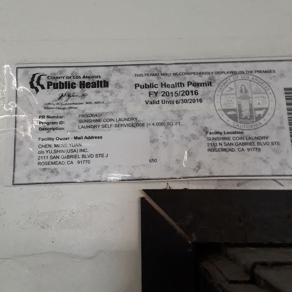 Sunshine Coin-OP Laundry - Expired onsite permit - Laundromat Near Me - Rosemead, California