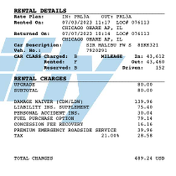 Thrifty Car Rental - This was Thrifty's charge on top of the Expedia charge = $489.24