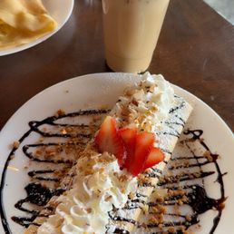 Cheesecake Crepe, Chai latte, Egg and Cheese Crepe Cheesecake Crepe, Chai latte, Egg and Cheese Crepe