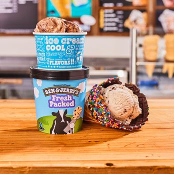 Ben & Jerry’s - Waffle cone, cup and fresh packed pint in front of Ben & Jerry's ice cream shop menu board. - Ice Cream & Frozen Yogurt Near Me - Highland Village, Texas Ben & Jerry’s - Waffle cone, cup and fresh packed pint in front of Ben & Jerry's ice cream shop menu board. - Ice Cream & Frozen Yogurt Near Me - Highland Village, Texas