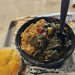Cornbread, dressing, and collard greens Cornbread, dressing, and collard greens