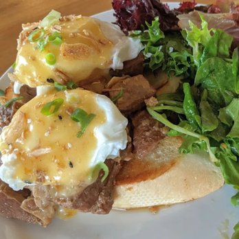 Egghead Cafe - Pork Belly Benedict (comes with a side of mixed greens) - Coffee & Tea Near Me - Honolulu, Hawaii Egghead Cafe - Pork Belly Benedict (comes with a side of mixed greens) - Coffee & Tea Near Me - Honolulu, Hawaii