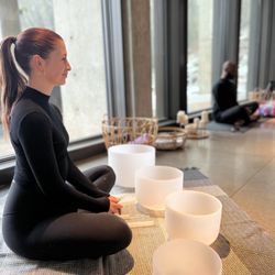 Sound bath at yoga event