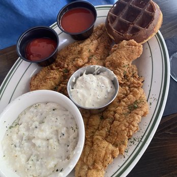 Taste Kitchen Bar - Catfish grits and cornbread waffle. - Breakfast & Brunch Near Me - Houston, Texas