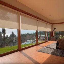 PureImage Technology - Lutron Palladiom Roller Shades mounted in a living room area.
