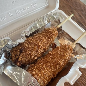 Mochinut - Westlake - Two crispy Romain, Korean corn dogs, one half-and-half, and one all cheese - Desserts Near Me - Westlake, Ohio Mochinut - Westlake - Two crispy Romain, Korean corn dogs, one half-and-half, and one all cheese - Desserts Near Me - Westlake, Ohio