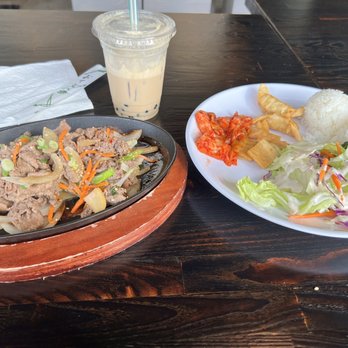 Oshio - Pork bulgogi $21 meal w/ boba milk tea $6. Total about $30 - too expensive imo - Korean Near Me - Chico, California