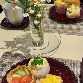 Cha-An - Egg sando, abura rice puff, sakura salmon rice thing. - Japanese Near Me - New York, New York