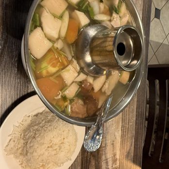 Thai Station - Chicken tom yum with side of rice - Thai Near Me - Fountain Valley, California Thai Station - Chicken tom yum with side of rice - Thai Near Me - Fountain Valley, California