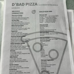 Pizza menu