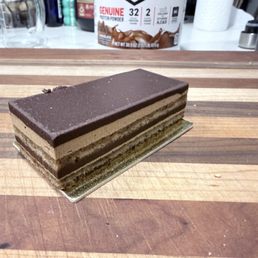 Opera Cake - Magnificent texture and chocolate is incredible. I'm eating one every Sunday. Opera Cake - Magnificent texture and chocolate is incredible. I'm eating one every Sunday.