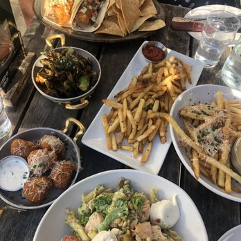Eureka! - Baja Fish Tacos/Truffle Cheese Fries/Crispy Glazed Brussels Sprouts/Mac & Cheese Balls/Salmon Burrata Pasta Bowl - American Near Me - San Diego, California Eureka! - Baja Fish Tacos/Truffle Cheese Fries/Crispy Glazed Brussels Sprouts/Mac & Cheese Balls/Salmon Burrata Pasta Bowl - American Near Me - San Diego, California