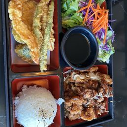 Bento box Katzu chicken and combo tempura Bento box Katzu chicken and combo tempura