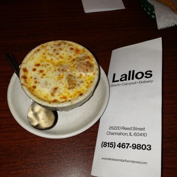 Lallos Bar & Grill - The best baked French onion soup!!! - Mexican Near Me - Channahon, Illinois