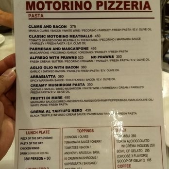 Motorino Pizza - Menu back - Pizza Near Me - Makati, NCR