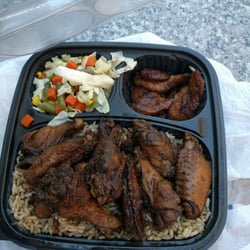 Wi Jammin Catering - Jerk chicken, rice and peas, plantains. Yum
