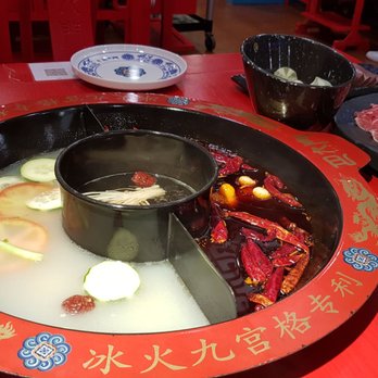 3 Kingdoms Hot Pot - We got the combination soup base (chicken, mushroom and medium spicy). - Chinese Near Me - Mountain View, California