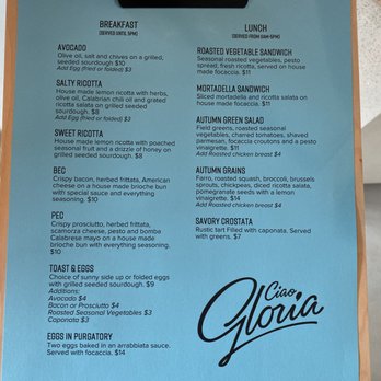 Ciao, Gloria - Menu - Cafes Near Me - Brooklyn, New York Ciao, Gloria - Menu - Cafes Near Me - Brooklyn, New York