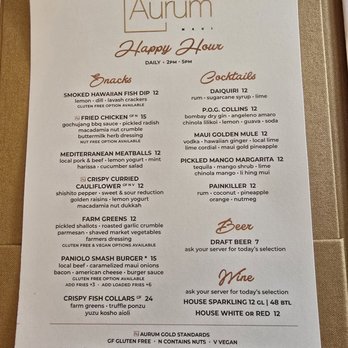 Aurum Maui - Menu -- Happy Hour Daily 2PM - 5PM - Desserts Near Me - Wailea, Hawaii Aurum Maui - Menu -- Happy Hour Daily 2PM - 5PM - Desserts Near Me - Wailea, Hawaii
