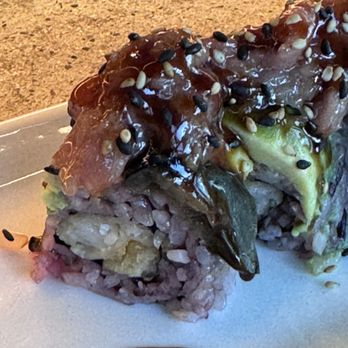 Kuma on Valencia - The best purple mixed grain specialty roll with shrimp Tempura inside, eggplant, avocado and tuna on top. - Sushi Bars Near Me - San Francisco, California Kuma on Valencia - The best purple mixed grain specialty roll with shrimp Tempura inside, eggplant, avocado and tuna on top. - Sushi Bars Near Me - San Francisco, California
