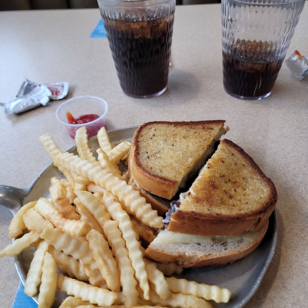 Iron Skillet - patty melt just the meat and the cheese on the grilled rye no onions french fries no salt diet Pepsi - American Near Me - Remington, Indiana Iron Skillet - patty melt just the meat and the cheese on the grilled rye no onions french fries no salt diet Pepsi - American Near Me - Remington, Indiana