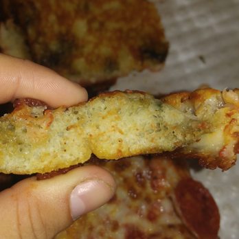 Happy's Pizza - The pic doesn't do justice but that lovely green in the dough.. Yep mold. Yuck - Pizza Near Me - Eastpointe, Michigan Happy's Pizza - The pic doesn't do justice but that lovely green in the dough.. Yep mold. Yuck - Pizza Near Me - Eastpointe, Michigan