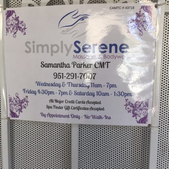 Simply Serene Massage & Bodywork - Hours (June 2016) - Massage Therapy Near Me - Wildomar, California Simply Serene Massage & Bodywork - Hours (June 2016) - Massage Therapy Near Me - Wildomar, California