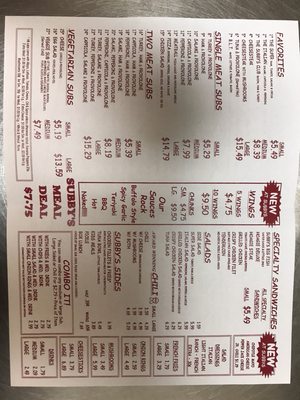 Menu photo 1 Super Subby's Dayton, OH