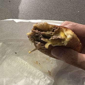 Miller's Twist - Inside of Cheese steak Pretzel with Cheese Whiz and Fried Onions - Pretzels Near Me - Philadelphia, Pennsylvania Miller's Twist - Inside of Cheese steak Pretzel with Cheese Whiz and Fried Onions - Pretzels Near Me - Philadelphia, Pennsylvania
