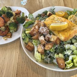 Caesar salmon with a side of roasted veggies