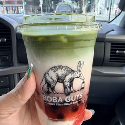 Strawberry Matcha Latte with mochi and boba Strawberry Matcha Latte with mochi and boba