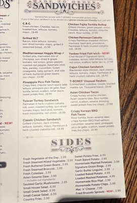 Menu photo 1 T-BONES Great American Eatery Laconia, NH Menu photo 1 T-BONES Great American Eatery Laconia, NH