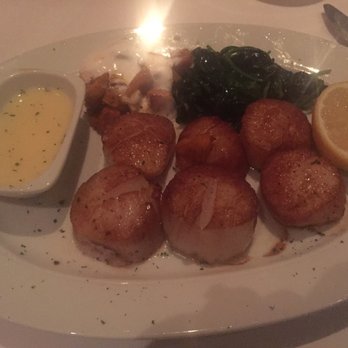 Steak 44 - Chardonnay Seared Sea Scallops, seemed spinach and baked sweet potatoes. Yum! - Steakhouses Near Me - Phoenix, Arizona Steak 44 - Chardonnay Seared Sea Scallops, seemed spinach and baked sweet potatoes. Yum! - Steakhouses Near Me - Phoenix, Arizona