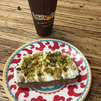 Philz Coffee - Iced chai tea and ricotta toast with pastachios - Coffee & Tea Near Me - Fullerton, California Philz Coffee - Iced chai tea and ricotta toast with pastachios - Coffee & Tea Near Me - Fullerton, California